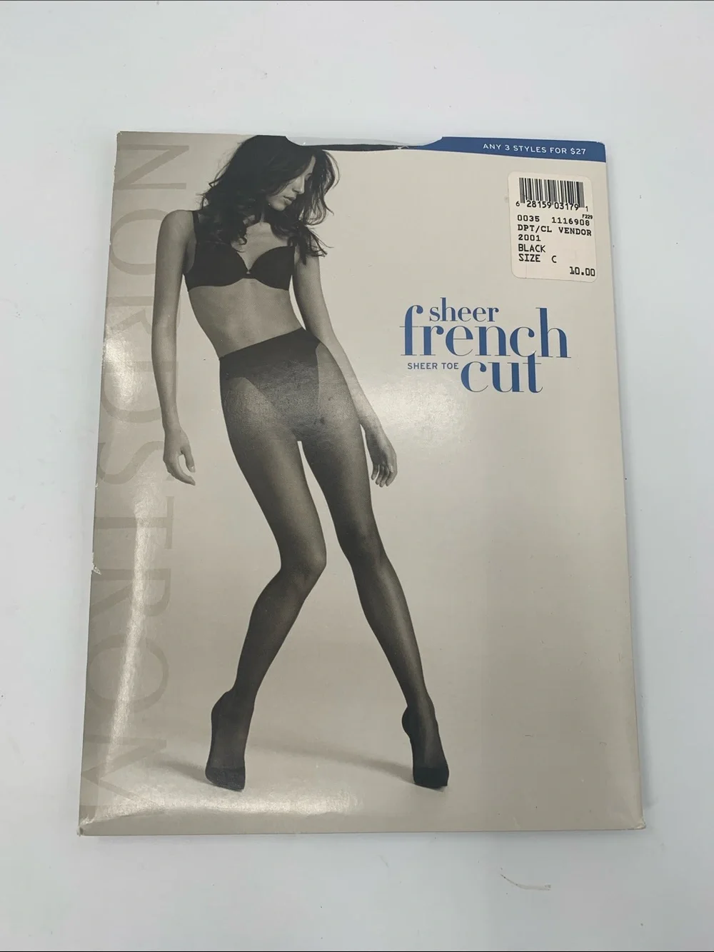 NWT Sheer French Black Cut Sheer Toe Tights - Size C